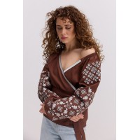 Chocolate-colored women's shirt with milk embroidery Veronika
