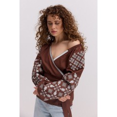 Milk embroidered women's shirt with red embroidery Veronika.