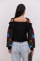 Black embroidered shirt with open shoulders and long sleeves May
