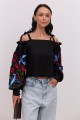 Black embroidered shirt with open shoulders and long sleeves May