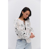 Жіноча молочна вишиванка з чорною вишивкою Соловей  S