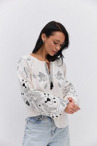 Women's milk embroidered shirt with black embroidery Solovey S