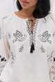 Жіноча молочна вишиванка з чорною вишивкою Соловей  S Жіноча молочна вишиванка з чорною вишивкою Соловей  S