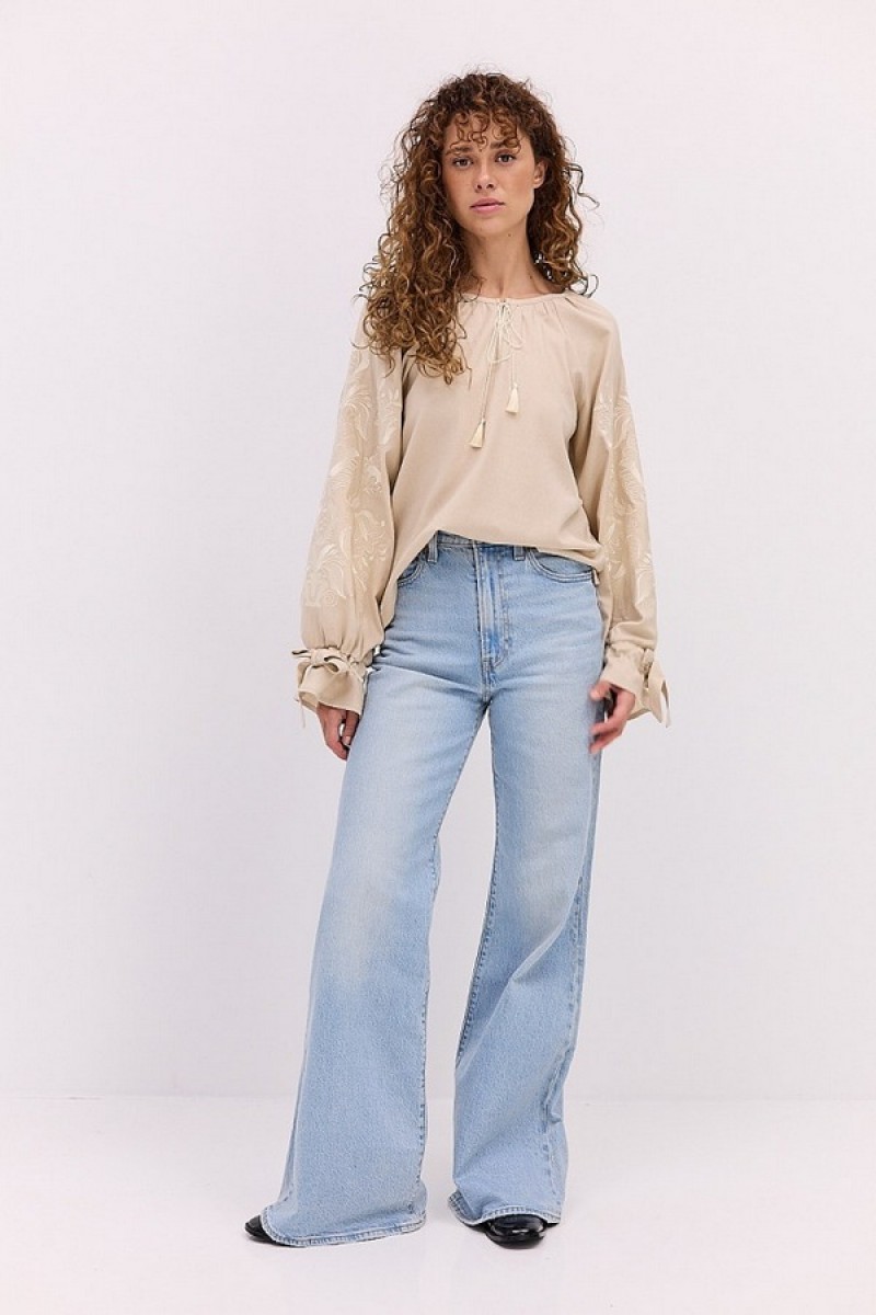 Вишиванка жіноча бежева з вишивкою в тон тканини, Антонида, M