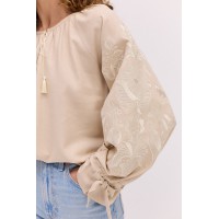 Women's beige vyshyvanka with embroidery matching the fabric tone, Antonida, L