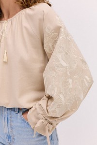 Women's beige vyshyvanka with embroidery matching the fabric tone, Antonida, L