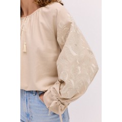 Женская бежевая вышиванка с вышивкой в тон ткани, Антонида, L
