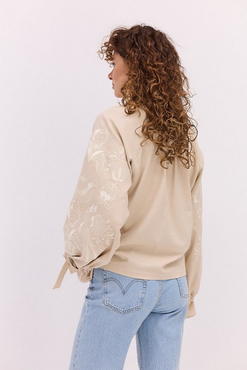 Вишиванка жіноча бежева з вишивкою в тон тканини, Антонида, M