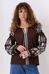 Women’s embroidered shirt “Violina” brown with cream embroidery