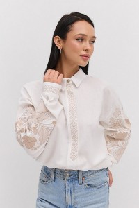 Молочна вишиванка з відкладним коміром Родослава, one size