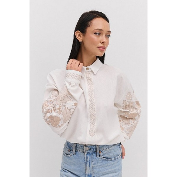 Milk embroidered shirt with a detachable collar Rodoslava, one size