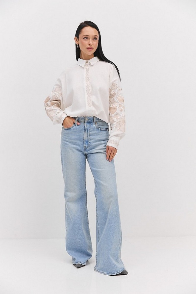 Молочна вишиванка з відкладним коміром Родослава, one size