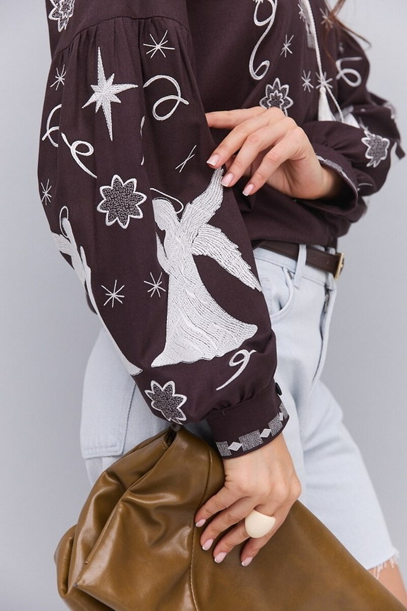 Women's embroidered shirt "Heavenly Amulet" brown