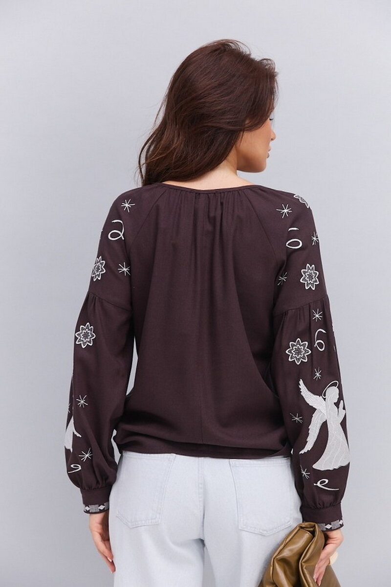 Women's embroidered shirt "Heavenly Amulet" brown