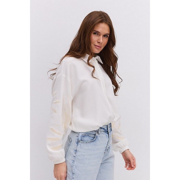 Молочна вишиванка з відкладним коміром Зерновій, M