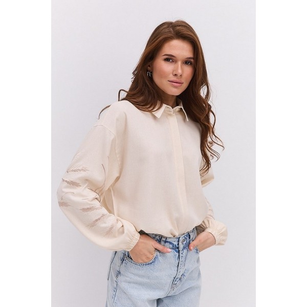 Milk-colored embroidered shirt with a turn-down collar Zernovii, L