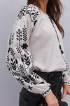 Women's embroidered shirt "Violina" beige melange with black