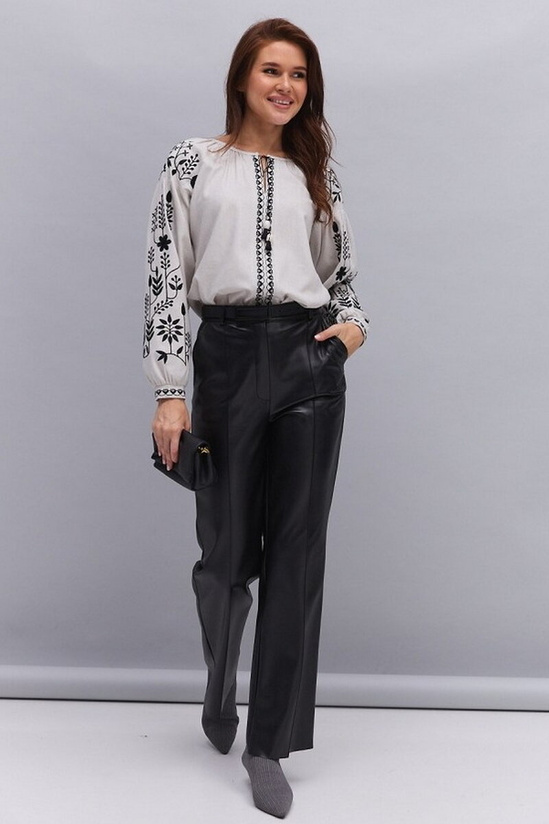 Women's embroidered shirt "Violina" beige melange with black