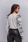 Women's embroidered shirt "Violina" beige melange with black