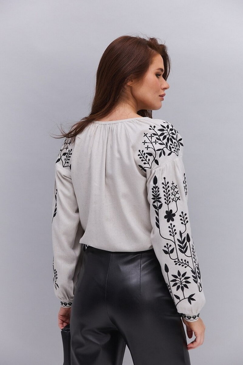 Women's embroidered shirt "Violina" beige melange with black