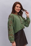 Women's embroidered blouse "Violina" — khaki with chocolate