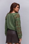 Women's embroidered blouse "Violina" — khaki with chocolate