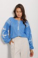 Women's vyshyvanka Swallows, blue with white embroidery on the sleeves