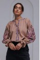 Brown embroidered shirt with a bouquet on the sleeves Lavender