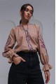 Brown embroidered shirt with a bouquet on the sleeves Lavender