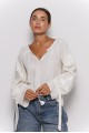 Women's embroidered blouse in milk color with white embroidery Antonyda