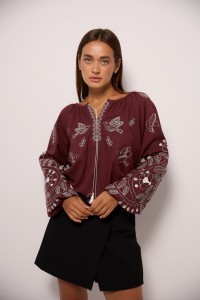 Brown women's embroidered shirt Solovey (chocolate color), size L