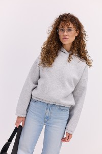 Жіноче утеплене худі меланжеве сіре з вишивкою That girl