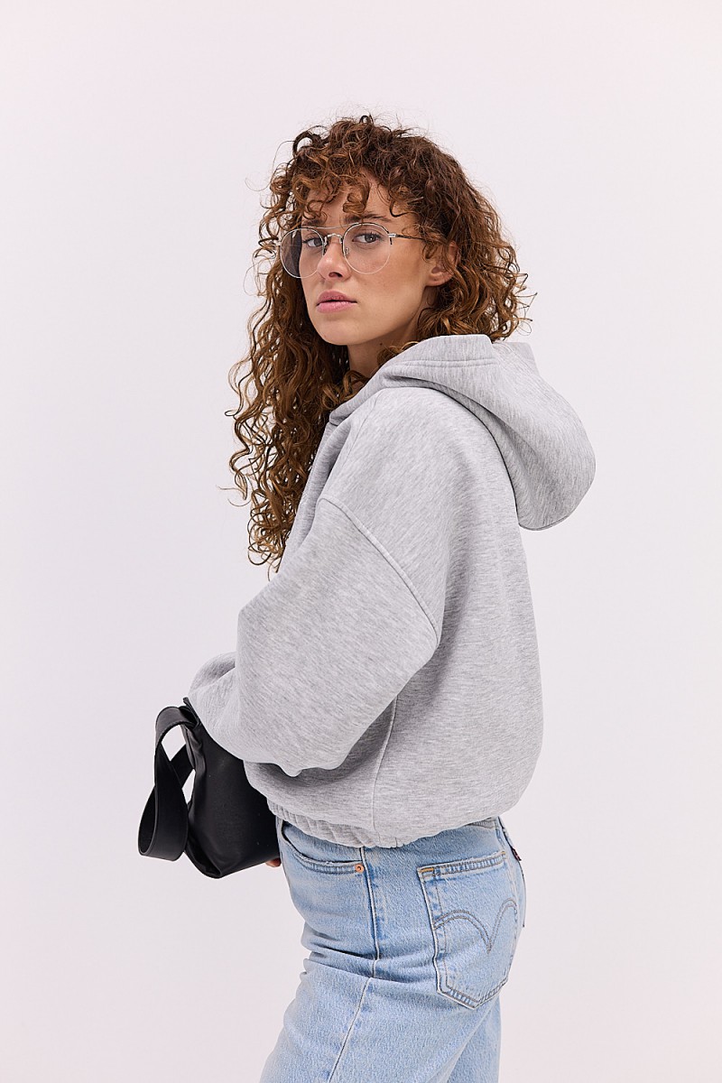 Жіноче утеплене худі меланжеве сіре з вишивкою That girl