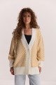 В`язаний жіночий кардиган oversize молочний з жовтим візерунком «ялинка»