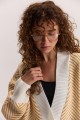 В`язаний жіночий кардиган oversize молочний з жовтим візерунком «ялинка»