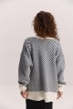 В`язаний жіночий кардиган oversize молочний з синім візерунком «ялинка»