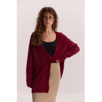 Жіночий в`язаний кардиган oversize бордовий з пухнастої пряжі