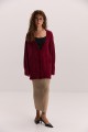 Жіночий в`язаний кардиган oversize бордовий з пухнастої пряжі