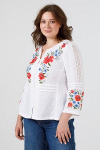 Біла вишиванка жіноча великих розмірів Текля, розмір 52