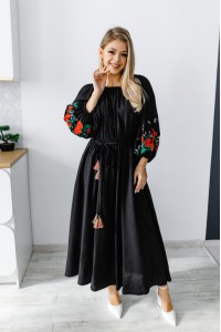 Black embroidered dress long Charm