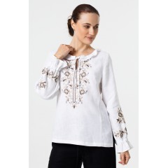 Жіноча біла льняна блузка-вишиванка Янка, розмір 52