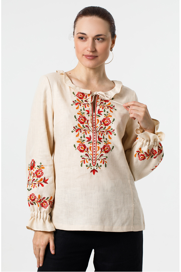 Women's beige linen embroidered blouse "Yanka" 