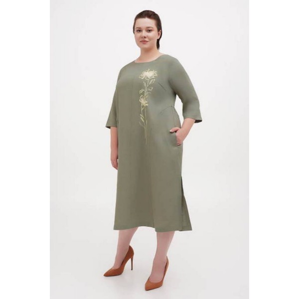 Long green linen dress Vasilina