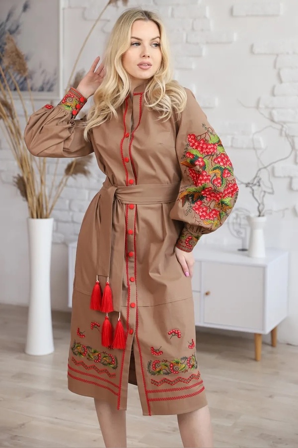 Вишита сукня довга Килина коричнева, XL