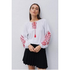 White embroidered shirt "Veresneva", red embroidery with flowers on the sleeves.