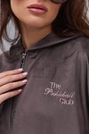 Women's brown velour zip-up hoodie with The Pickleball Club embroidery