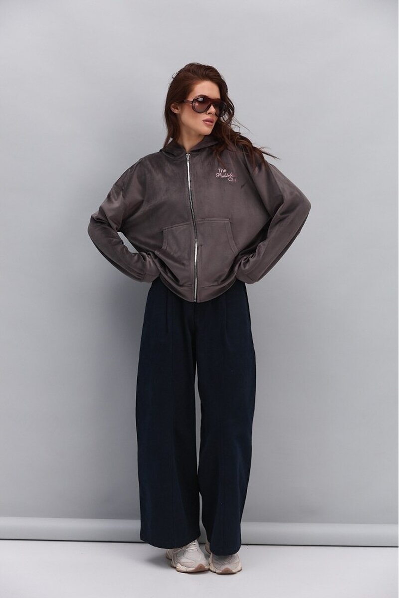 Women's brown velour zip-up hoodie with The Pickleball Club embroidery