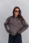 Women's brown velour zip-up hoodie with The Pickleball Club embroidery