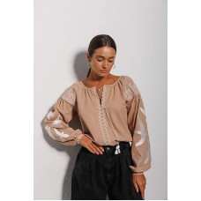 Women's embroidered shirt white on beige Swallows