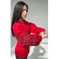 Women's embroidered shirt of red color Tree of life